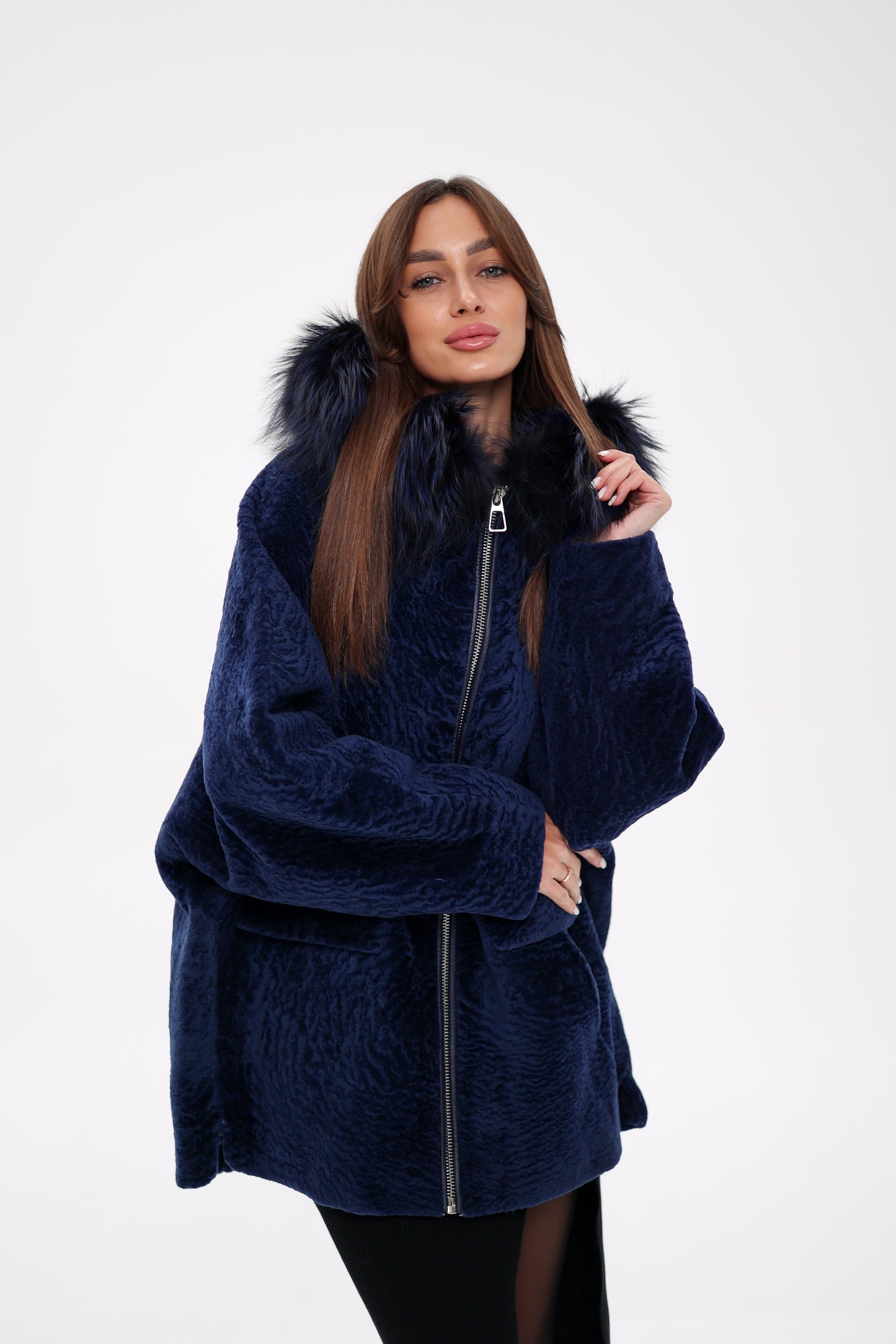 Shearling Silver Fox Trim Jacket