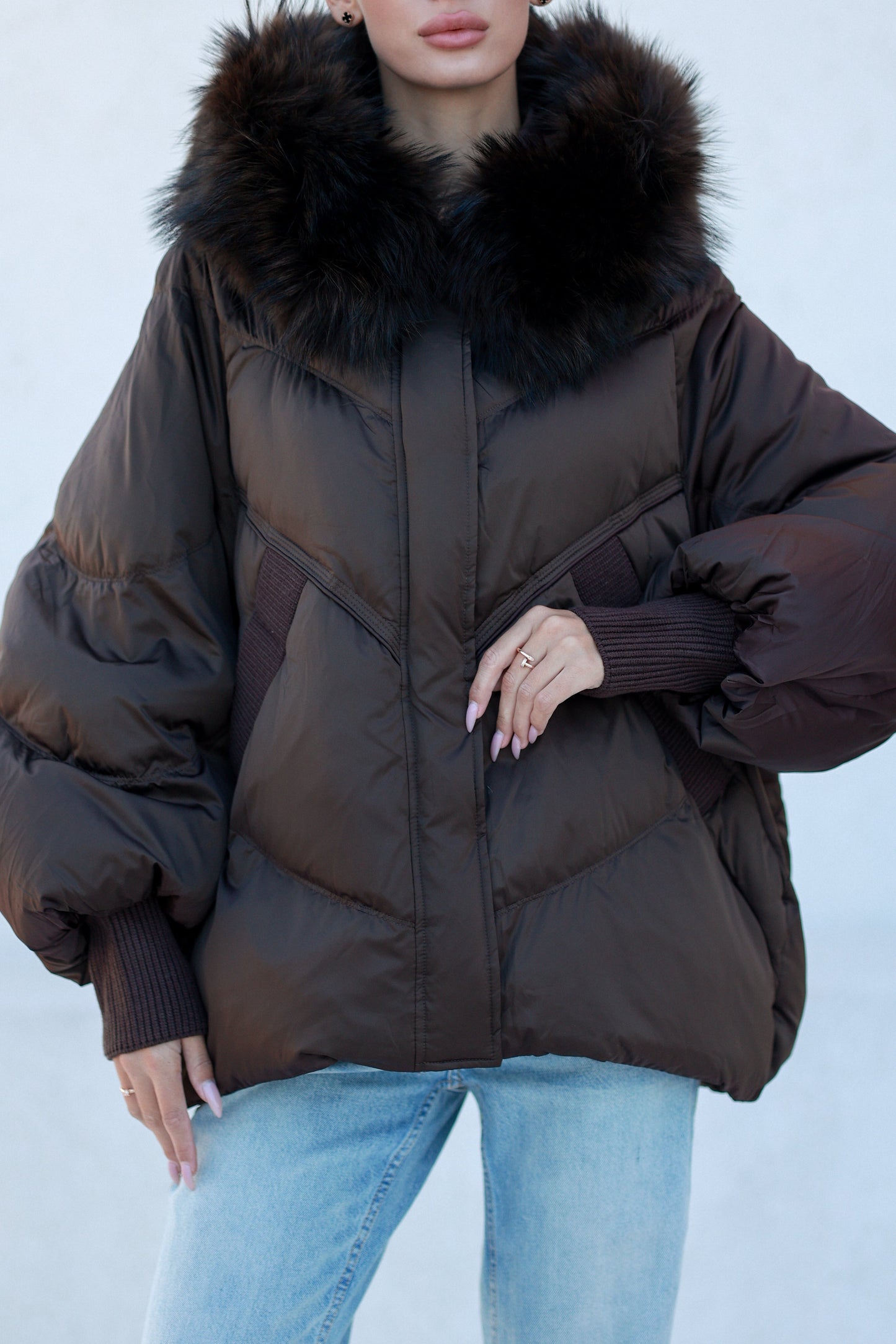 Chantal Fur Trim Down Fill Coat Chocolate Coat