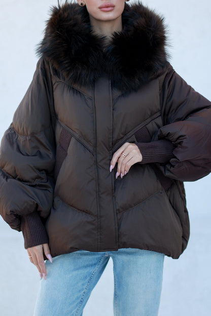 Chantal Fur Trim Down Fill Coat Chocolate Coat