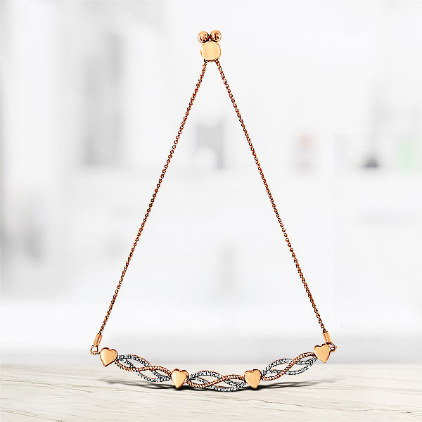 Rose Gold Plated Sterling Silver Diamond Infinity Heart Bolo Bracelet