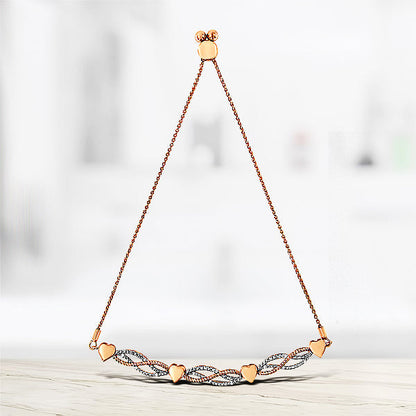 Rose Gold Plated Sterling Silver Diamond Infinity Heart Bolo Bracelet