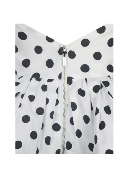 Ilene White and Black Polka Dot Bubble Hem Halter Top