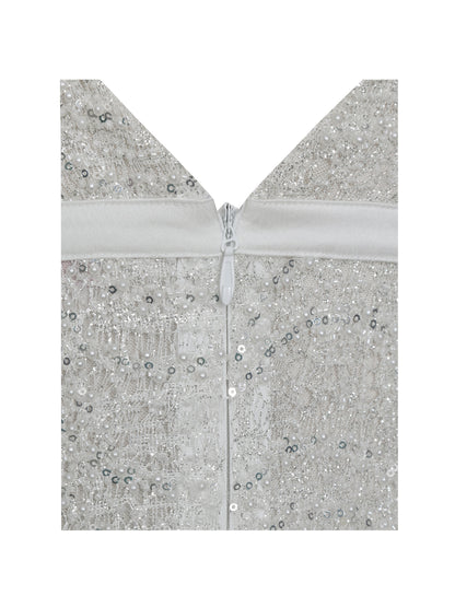 Adelaide White Beaded Sequin Net Bodycon Gown