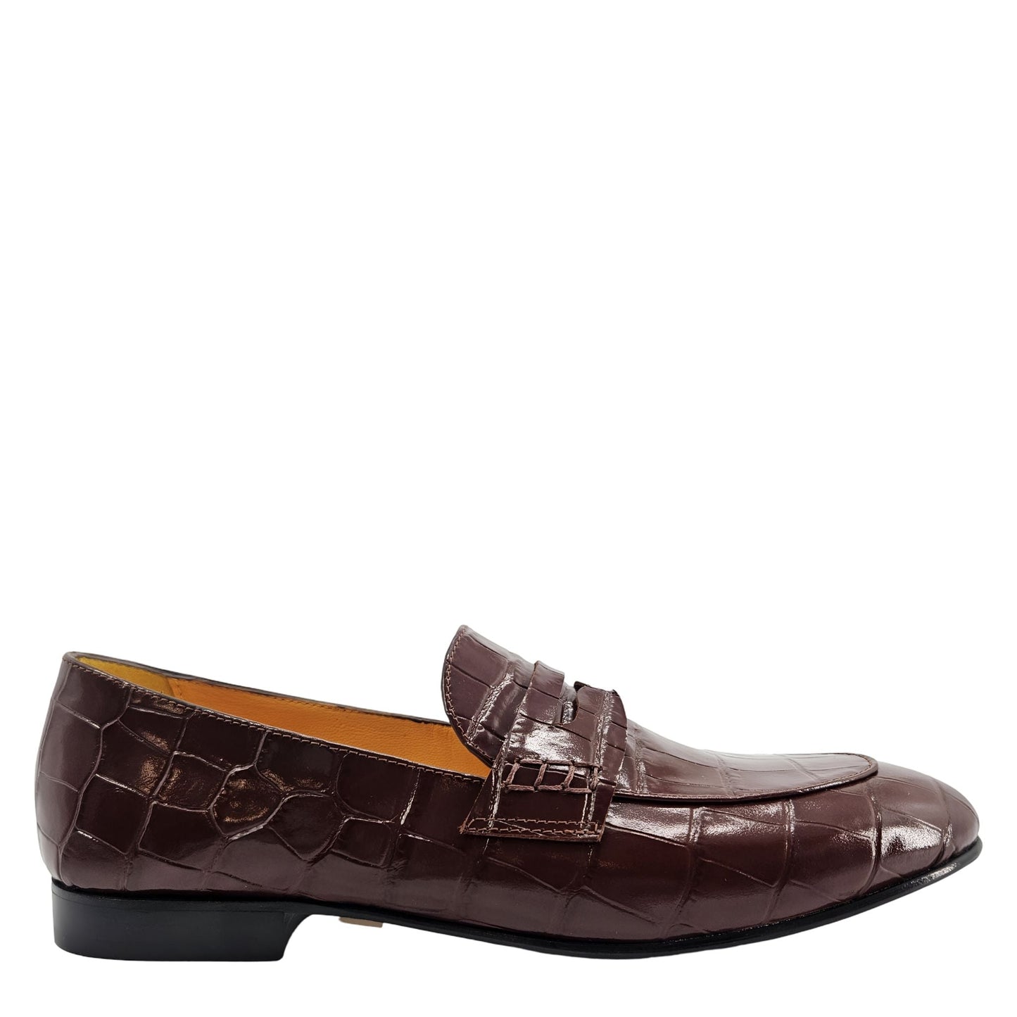 Madison Maison Chocolate Croc-Embossed Leather Flat Loafers