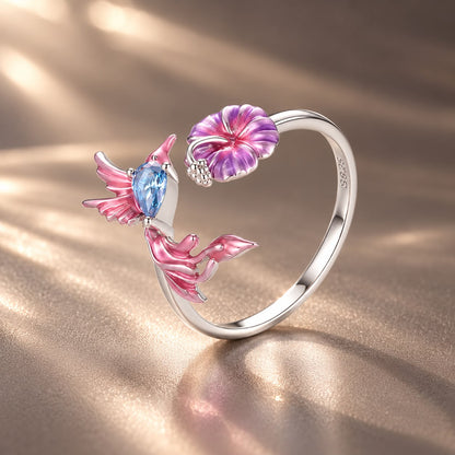925 Sterling Silver White Gold Plated Enamel Pavé CZ Bird 1.9cm Ring for Women
