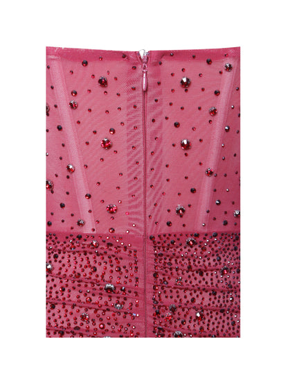 Fatima Burgundy Crystal Sleeveless Corset Mermaid Maxi Dress