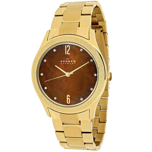 Skagen Brown Mother-of-Pearl Gold-Tone Stainless Steel Watch