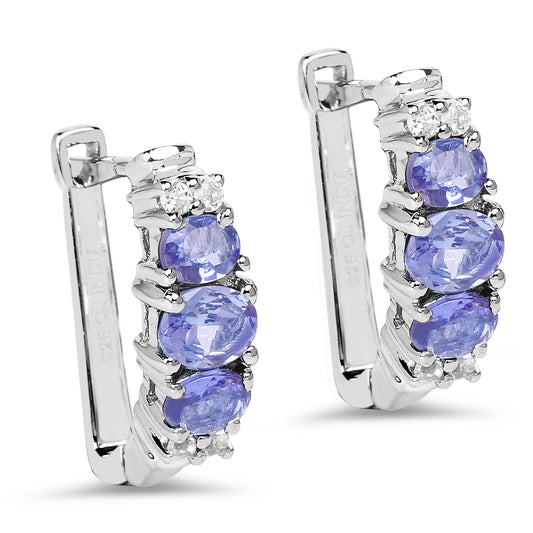 Sterling Silver Tanzanite and White Topaz Drop Earrings