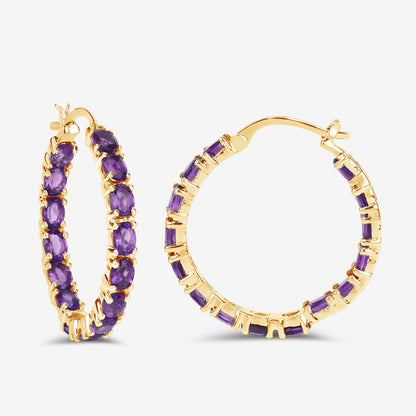 Sterling Silver Amethyst Hoop Earrings