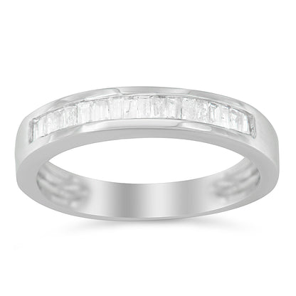 Undeniablyluxe Fine Jewelry Baguette Diamond Channel-Set Sterling Silver Stacking Ring