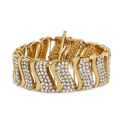 14K Yellow Gold 15.0 Cttw Diamond Chevron Wave Link Bracelet