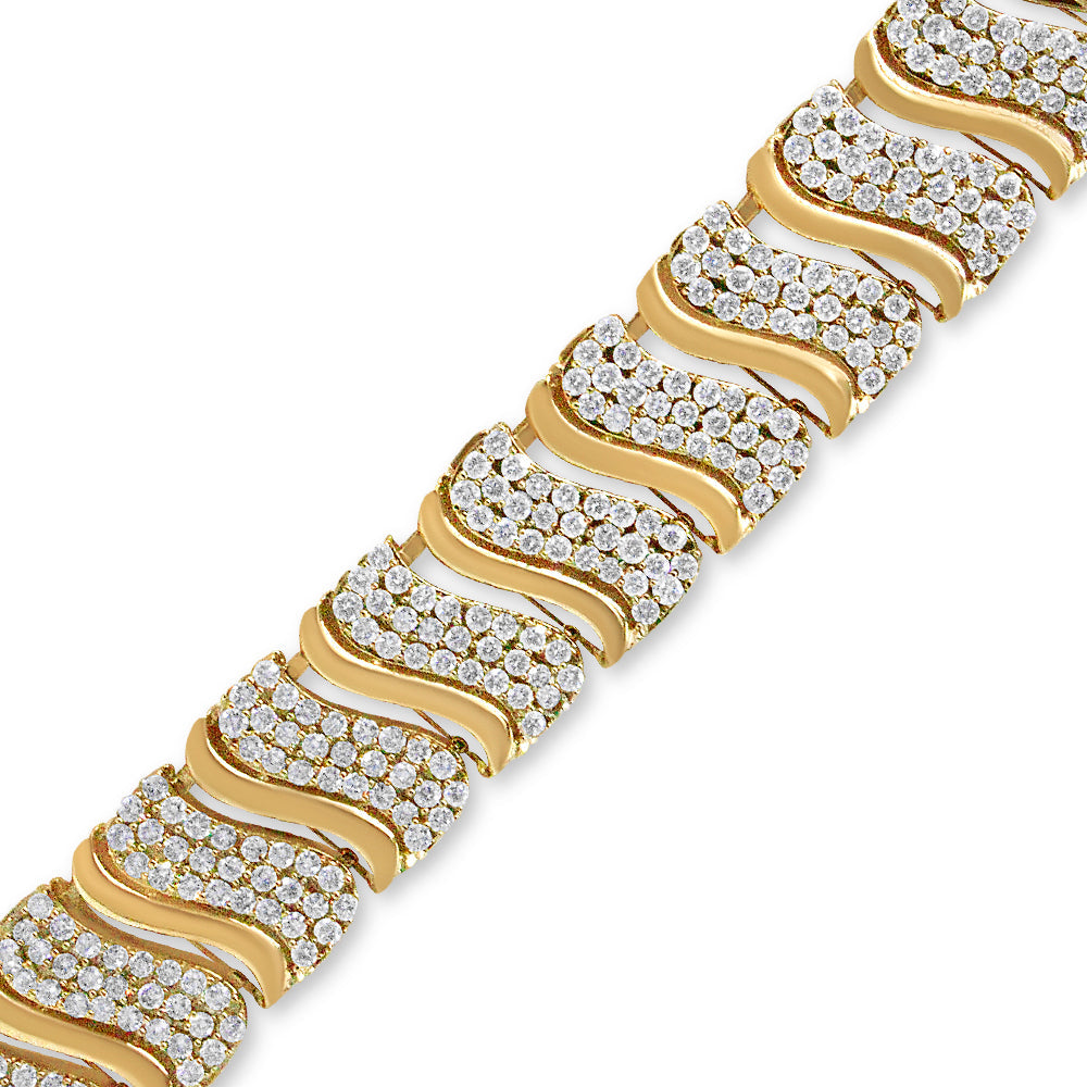 14K Yellow Gold 15.0 Cttw Diamond Chevron Wave Link Bracelet