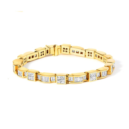 14K Yellow Gold 7.1 Cttw Diamond Alternating Box and Wave Link Bracelet