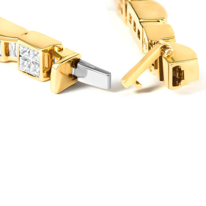 14K Yellow Gold 7.1 Cttw Diamond Alternating Box and Wave Link Bracelet