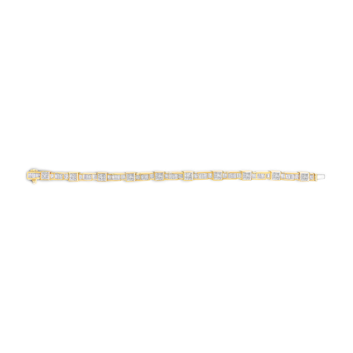 14K Yellow Gold 7.1 Cttw Diamond Alternating Box and Wave Link Bracelet