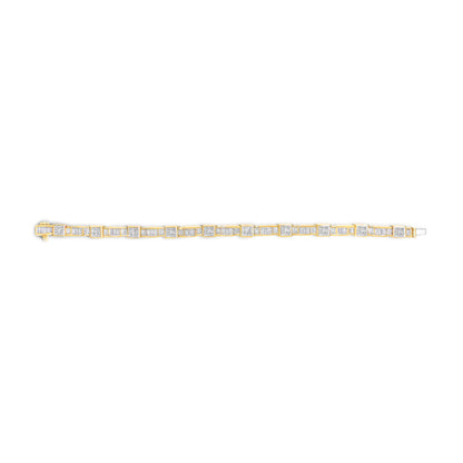14K Yellow Gold 7.1 Cttw Diamond Alternating Box and Wave Link Bracelet