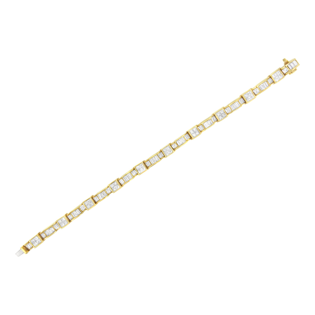 14K Yellow Gold 7.1 Cttw Diamond Alternating Box and Wave Link Bracelet