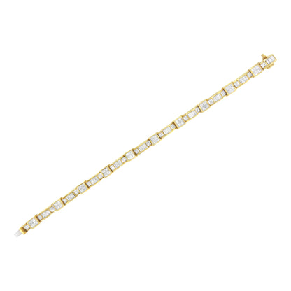 14K Yellow Gold 7.1 Cttw Diamond Alternating Box and Wave Link Bracelet