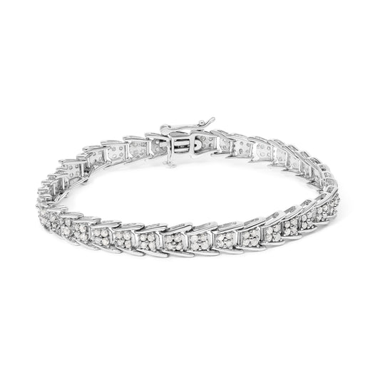 Sterling Silver 2.00 Cttw Diamond Chevron Tennis Bracelet