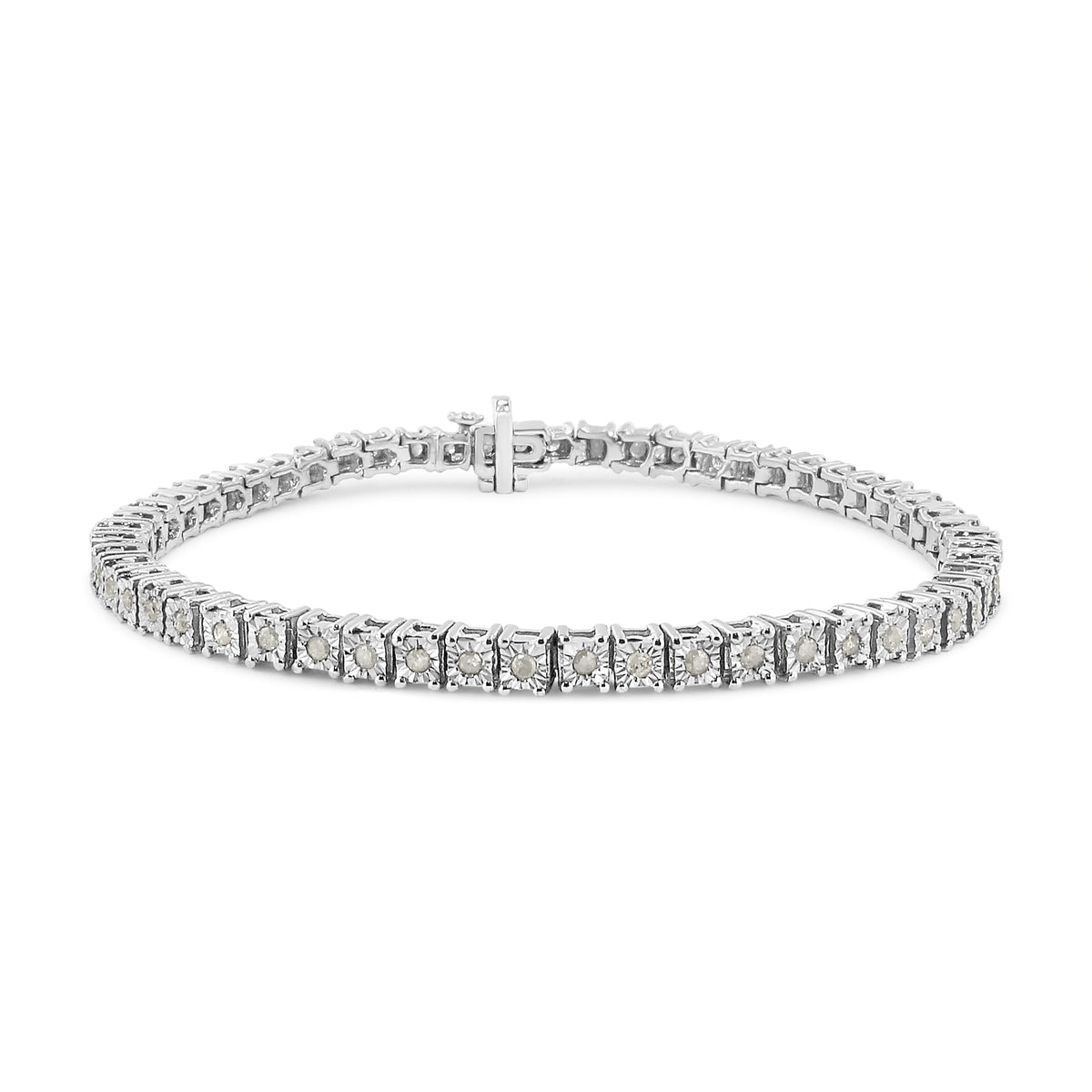 Sterling Silver Diamond Square Frame Miracle-Set Tennis Bracelet