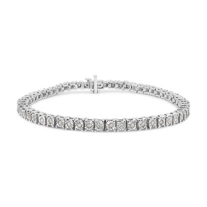 Sterling Silver Diamond Square Frame Miracle-Set Tennis Bracelet