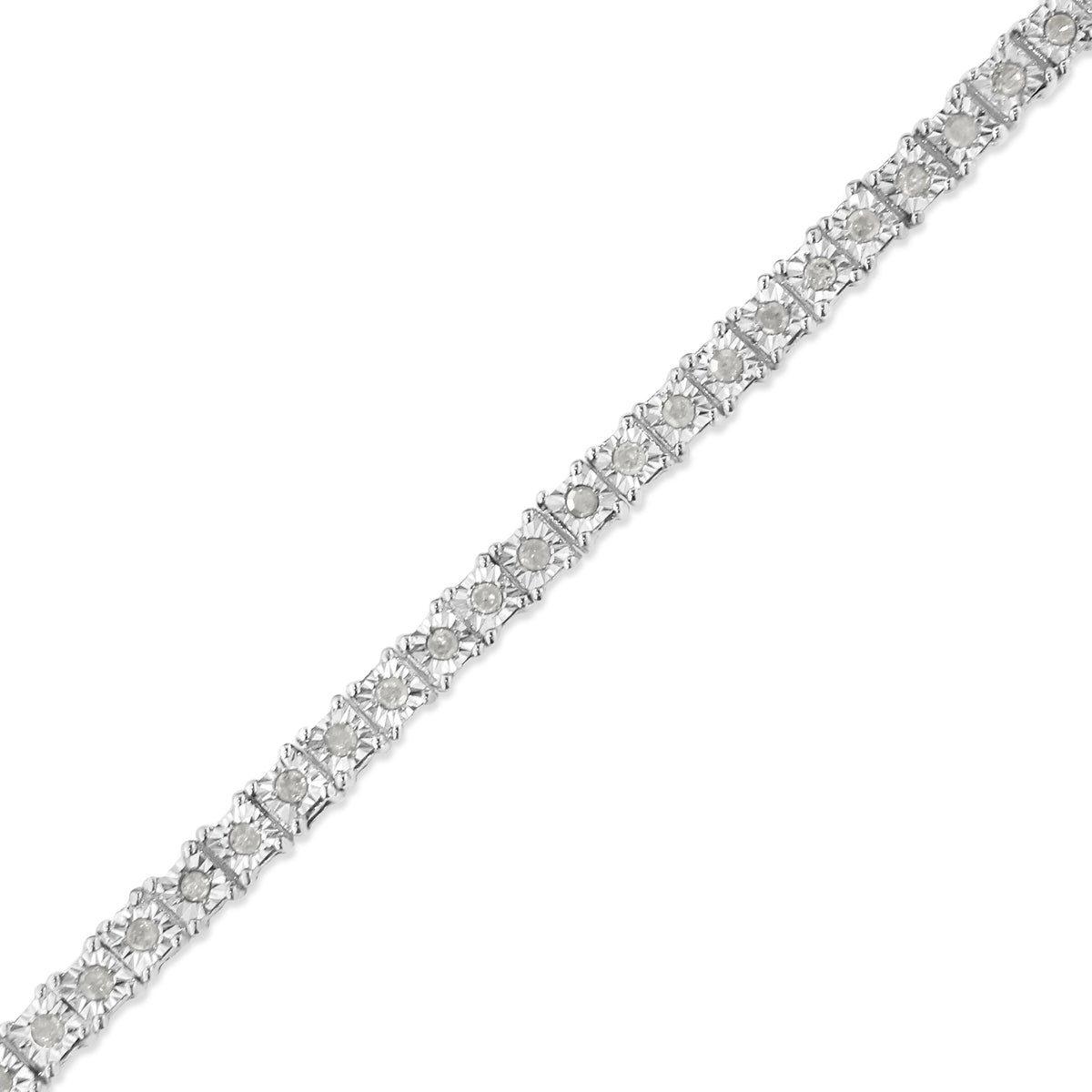 Sterling Silver Diamond Square Frame Miracle-Set Tennis Bracelet
