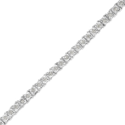 Sterling Silver Diamond Square Frame Miracle-Set Tennis Bracelet