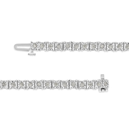 Sterling Silver Diamond Square Frame Miracle-Set Tennis Bracelet