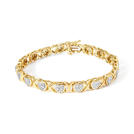 10K Yellow Gold-Plated Sterling Silver Diamond Heart Link Bracelet