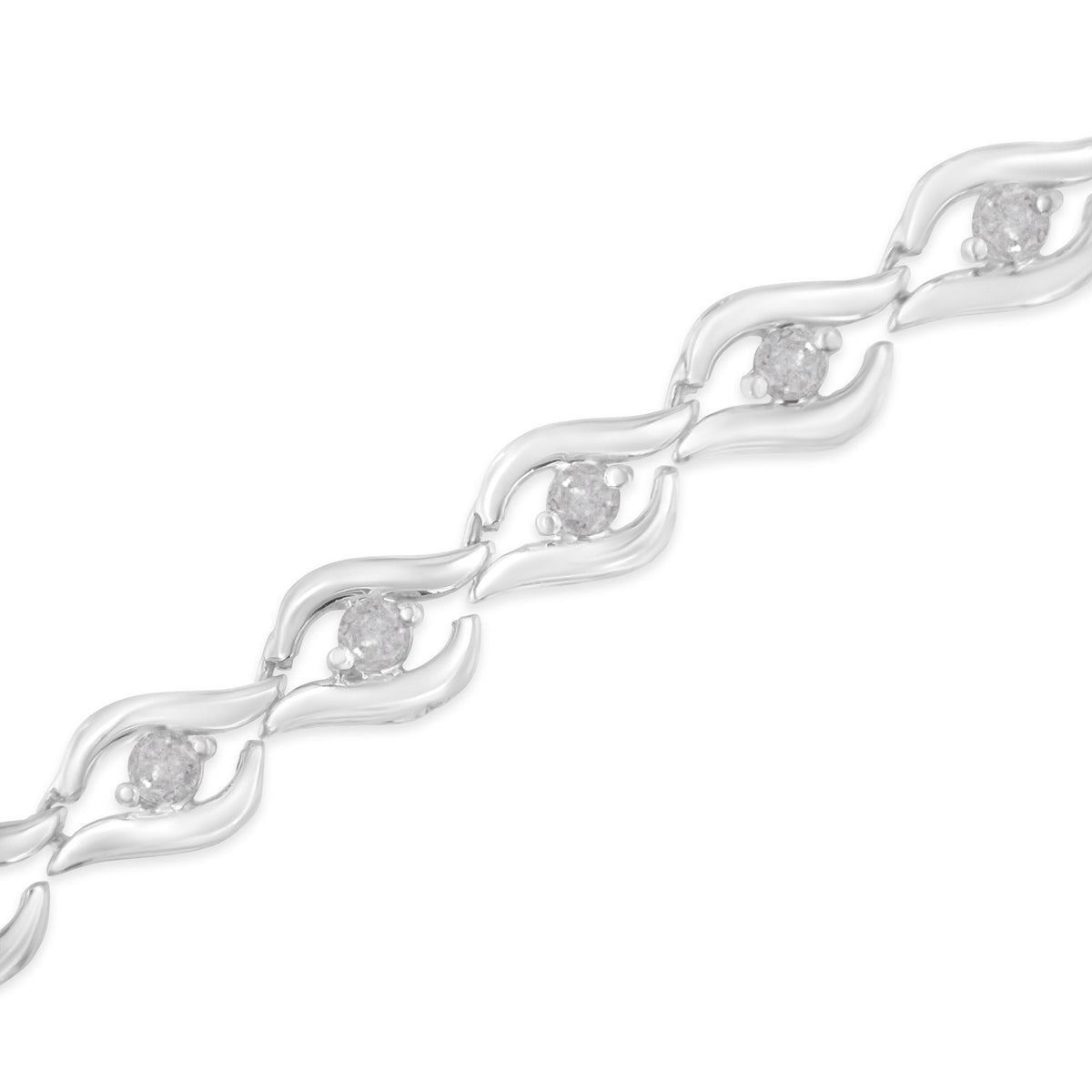 Sterling Silver 1/2 Cttw Rose Cut Diamond Almond Link Tennis Bracelet