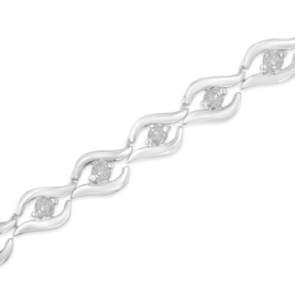 Sterling Silver 1/2 Cttw Rose Cut Diamond Almond Link Tennis Bracelet