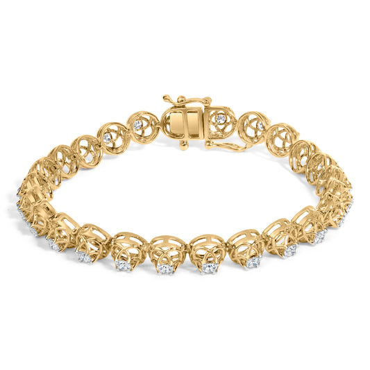 10K Yellow Gold-Plated Sterling Silver 2.01 Cttw Lab-Grown Diamond Tennis Bracelet