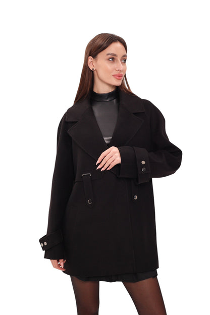 Karina Midi Cashmere Wool Blend Coat In Black