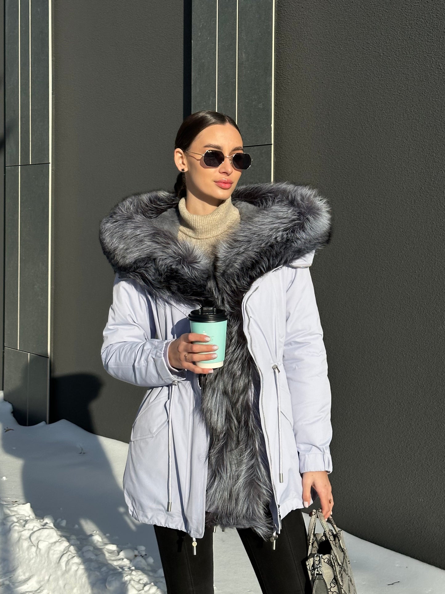 Silver Fox Fur Trim Rabbit Fur Insulated Parka