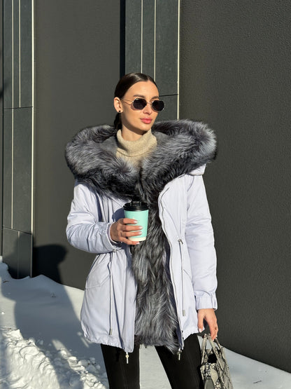Silver Fox Fur Trim Rabbit Fur Insulated Parka