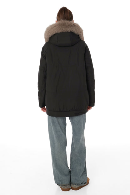 Genuine Polar Fox Camel Wool Blend Coat