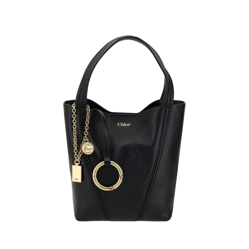 Chloé Spin Black Grained Calfskin Leather Shoulder Bag