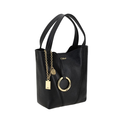 Chloé Spin Black Grained Calfskin Leather Shoulder Bag