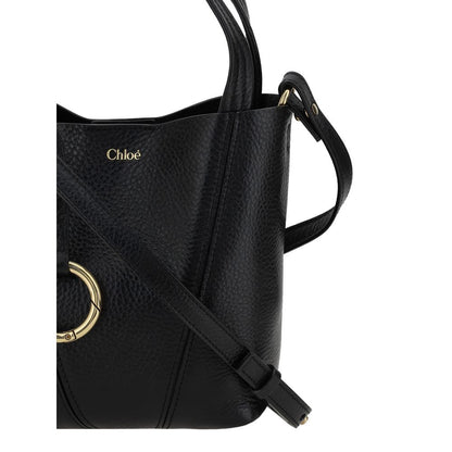 Chloé Spin Black Grained Calfskin Leather Shoulder Bag