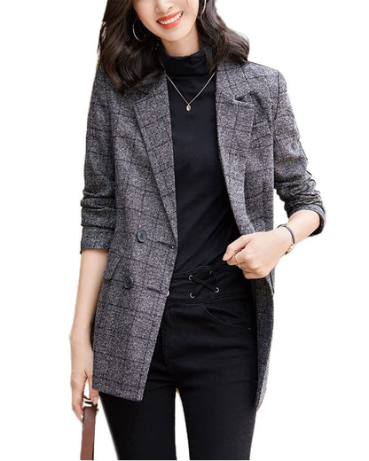 2 Button Boyfriend Blazer Suit Houndstooth Plaid Jacket Coat