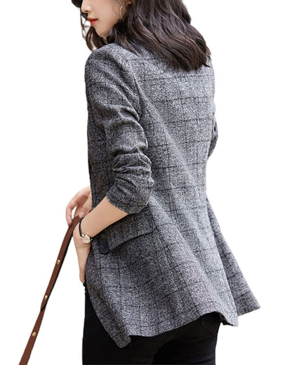 2 Button Boyfriend Blazer Suit Houndstooth Plaid Jacket Coat