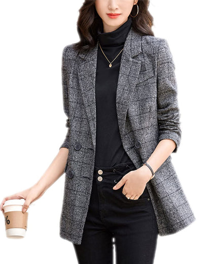 2 Button Boyfriend Blazer Suit Houndstooth Plaid Jacket Coat