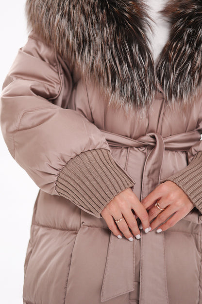 Rei Silver Fox Hood Down Coat Blush