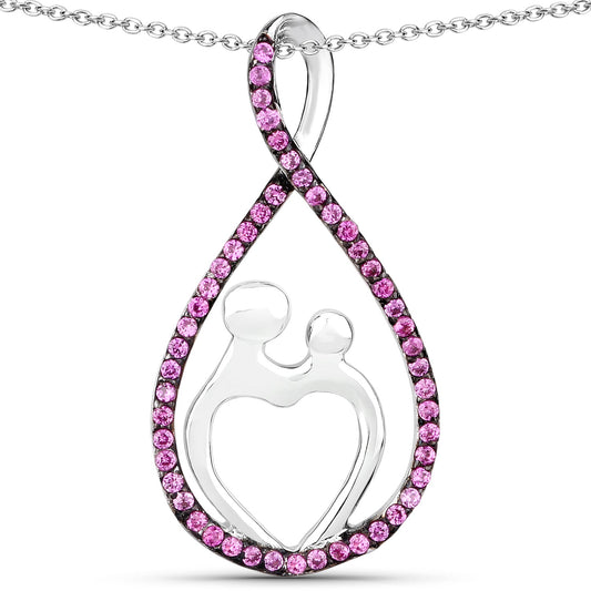 Sterling Silver Created Ruby Mom Pendant Necklace