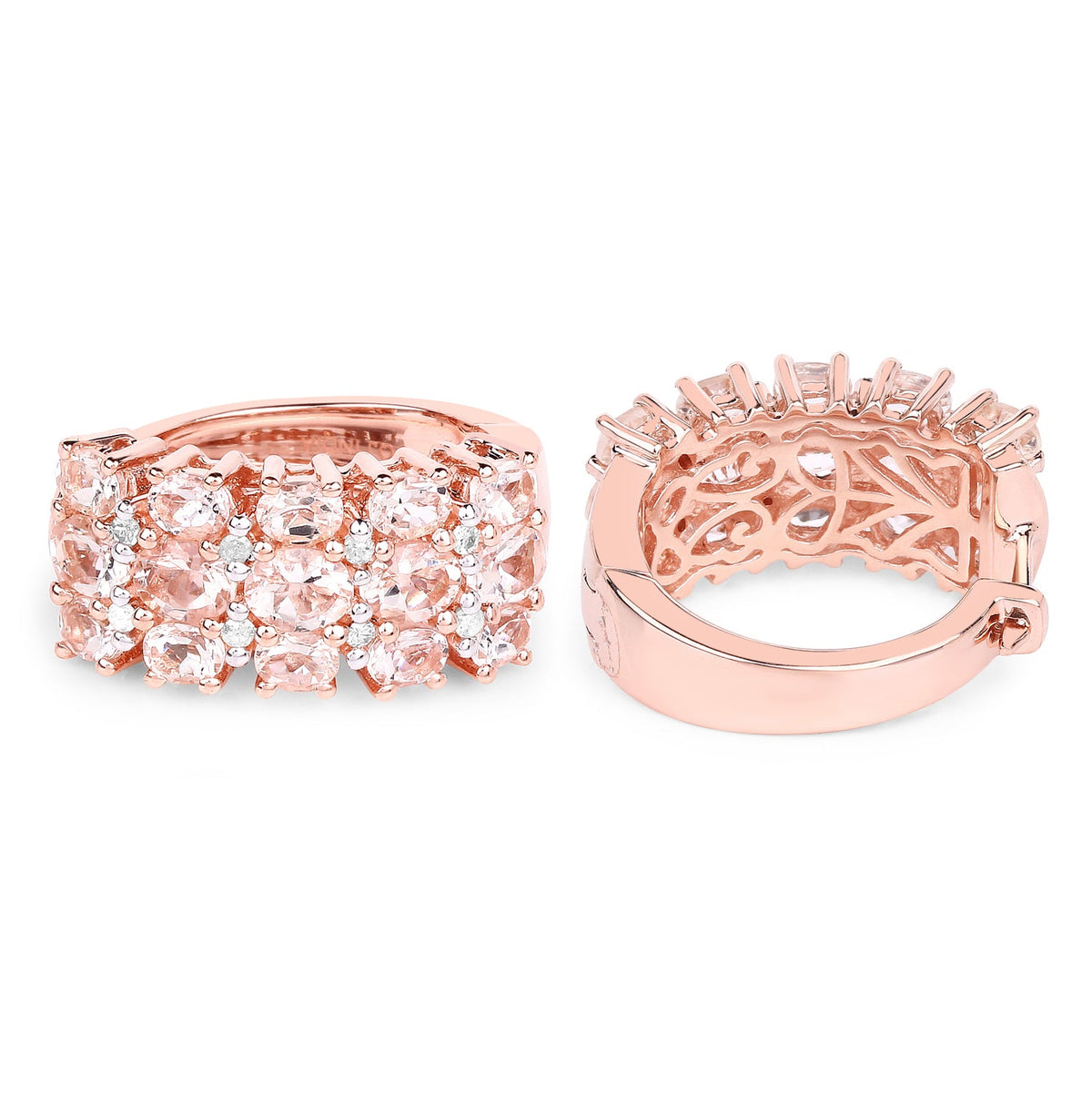 Rose Gold Plated Sterling Silver Morganite & Diamond Huggie Earrings