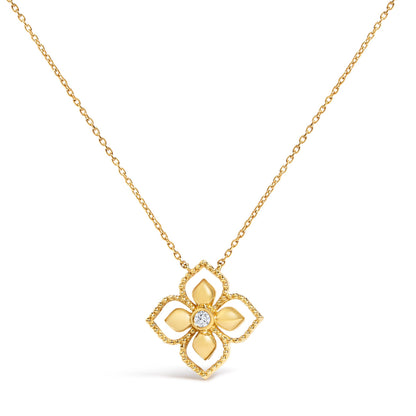 10K Yellow Gold Diamond Accent Floral Medallion Pendant Necklace