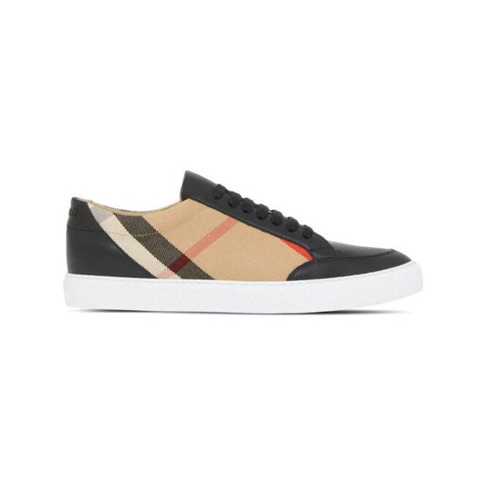 Burberry Salmond Vintage Check Low-Top Sneakers in Black Leather