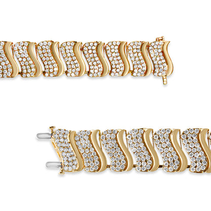 14K Yellow Gold 15.0 Cttw Diamond Chevron Wave Link Bracelet