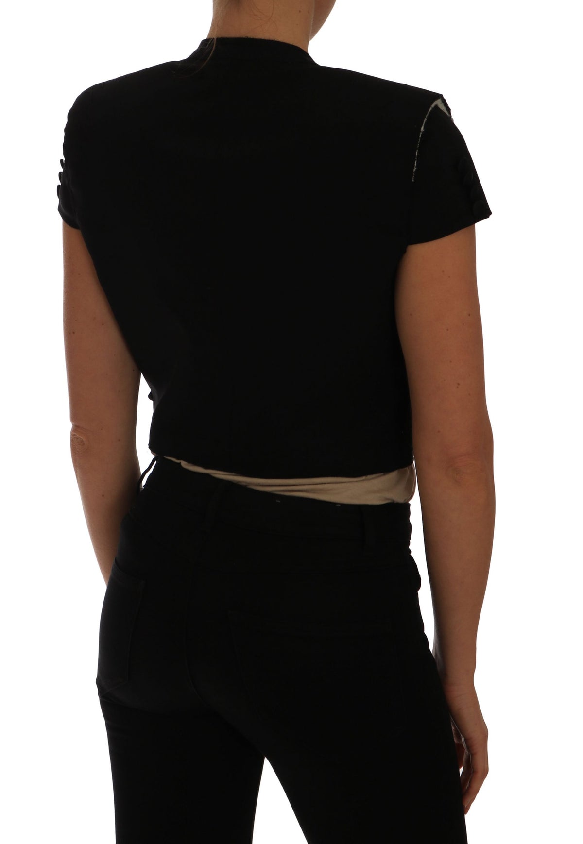 Dolce & Gabbana Black Wool-Blend Cropped Double-Breasted Blazer
