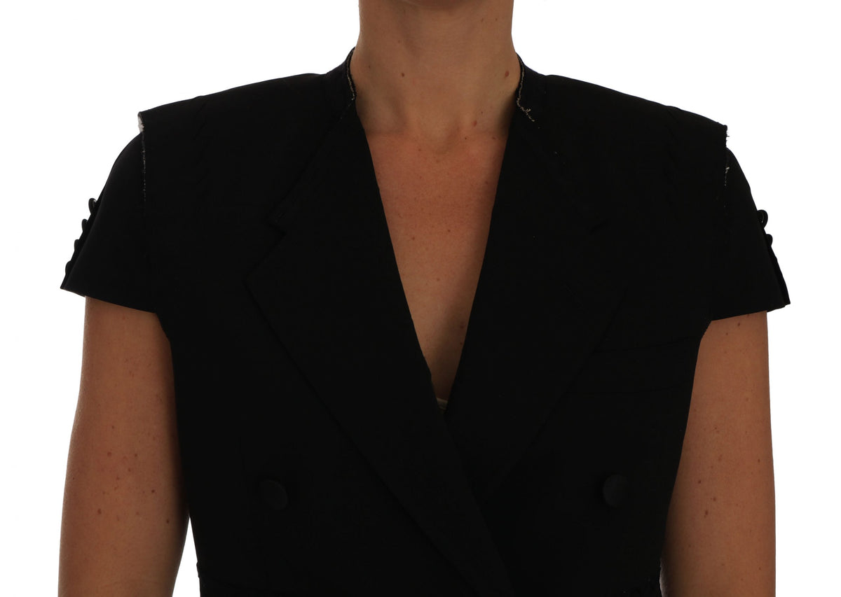 Dolce & Gabbana Black Wool-Blend Cropped Double-Breasted Blazer